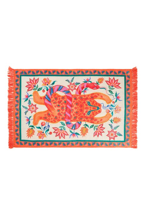 Rajna Snake Embroi̇dery 100% Cotton Rug Artisan Design