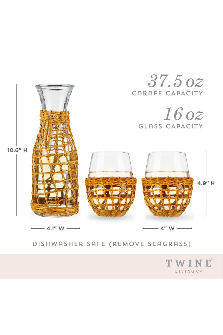 Island Carafe & Stemless Wine Glasses Set of 3, Alternate, color, Beige