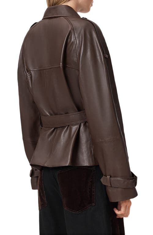 Allsaints Reed Leather Trench Jacket In Brown