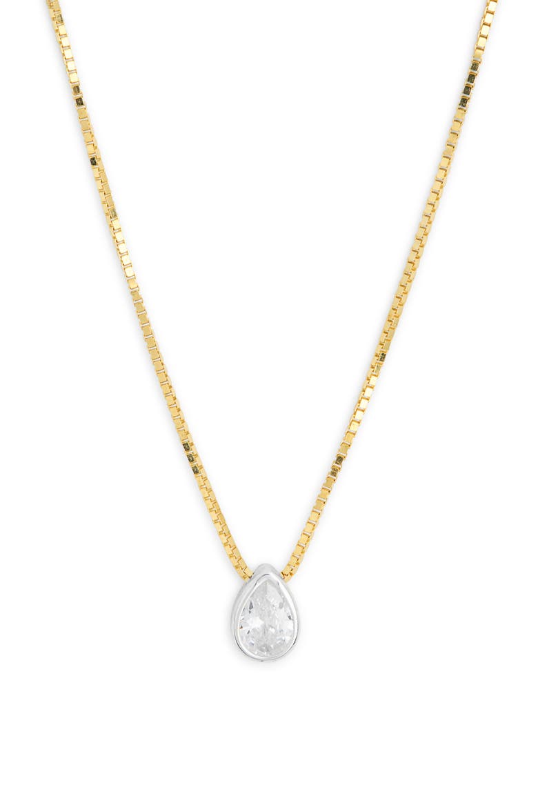 Two-Tone Cubic Zirconia Teardrop Pendant Necklace, Alternate, color, GOLD/ SILVER