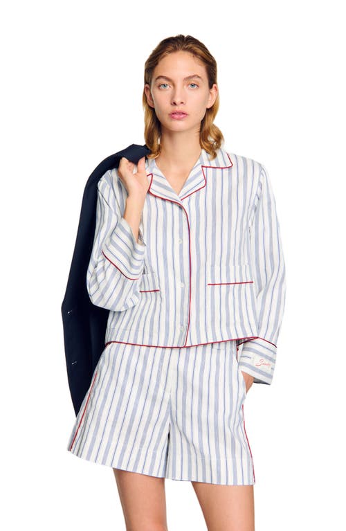 Sandro Bellissima Striped Button-front Shirt In Blue/ecru