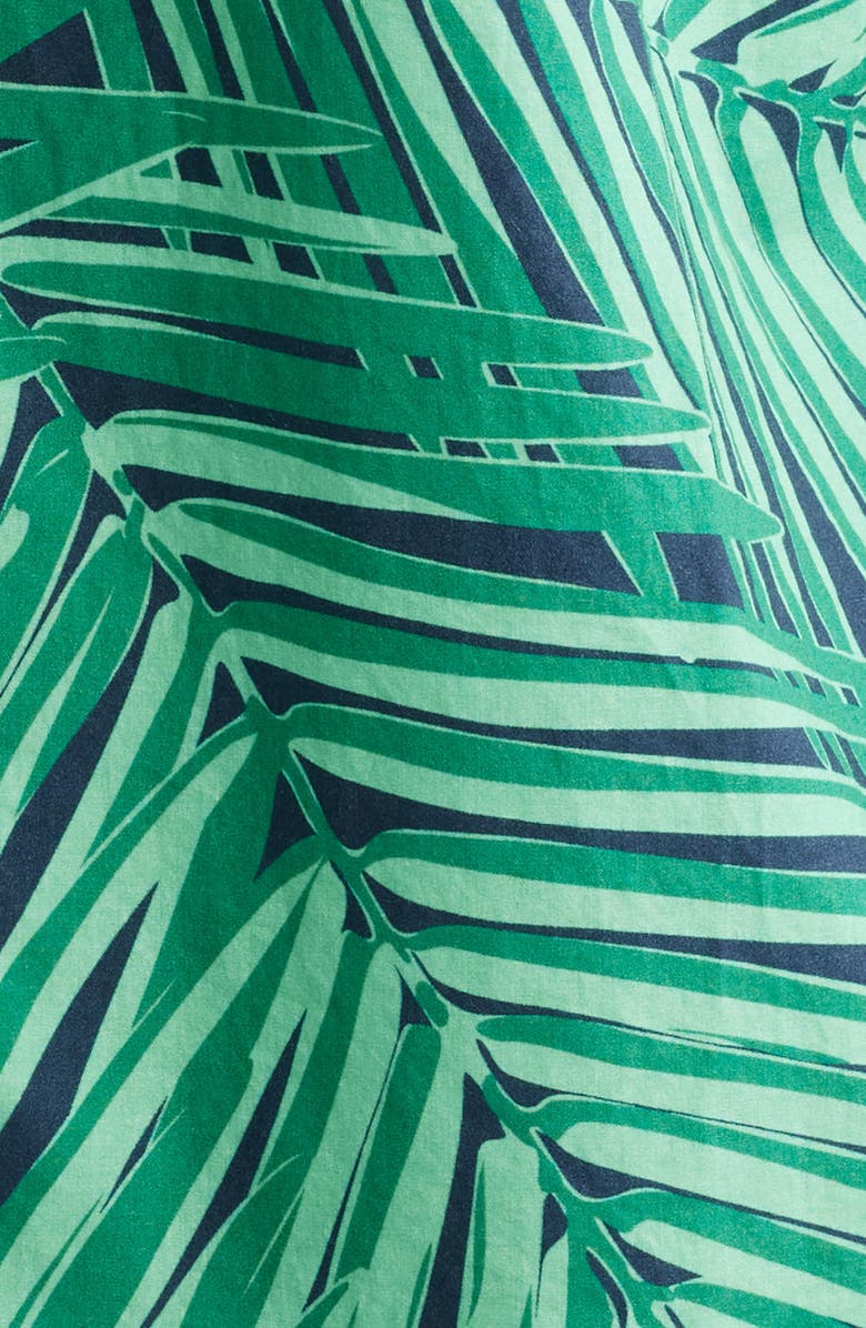 Brooks Brothers Regular Fit Palm Leaf Print Cotton Poplin Camp Shirt, Alternate, color, Green/ Navy