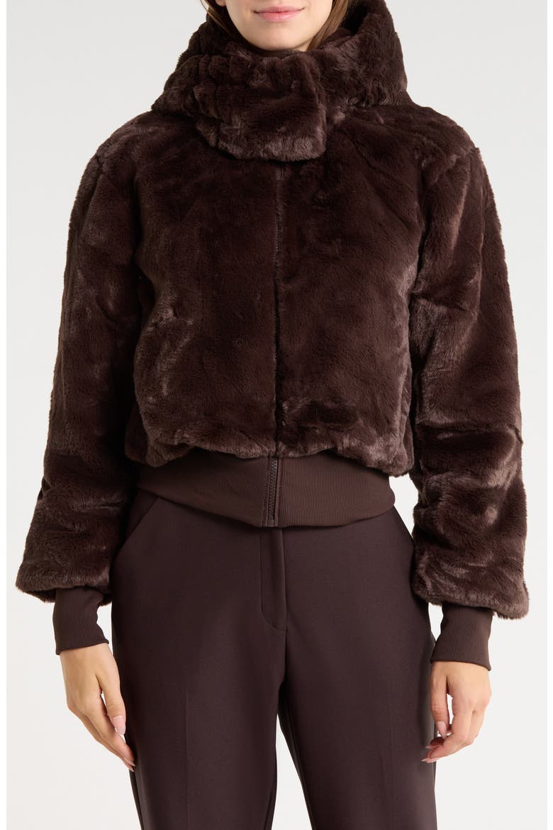 Hooded Faux Fur Jacket, Alternate, color, CHOCOLATE