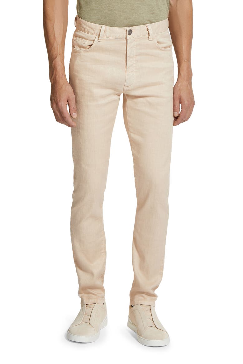 Roccia Linen & Cotton Stretch Twill Slim Fit Jeans, Main, color, IUTA BEIGE