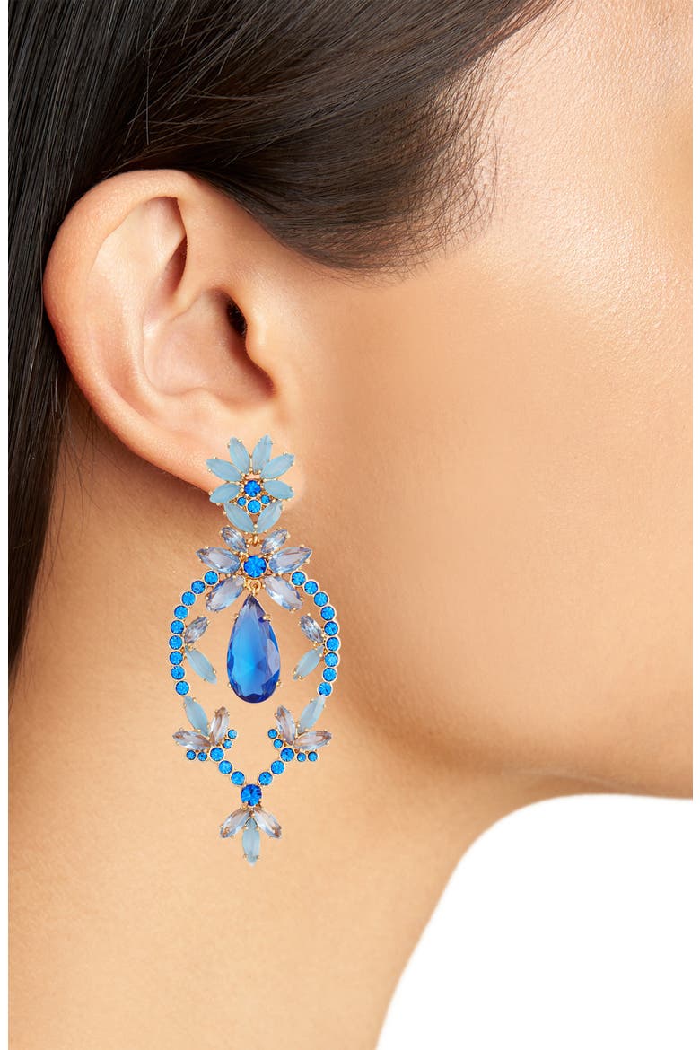 floral statement drop earrings, Alternate, color, BLUE MULTI