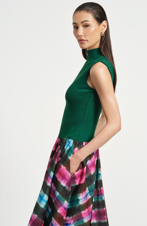 Isaac Mizrahi New York Sleeveless Ponte & Satin Midi Dress In Neutral