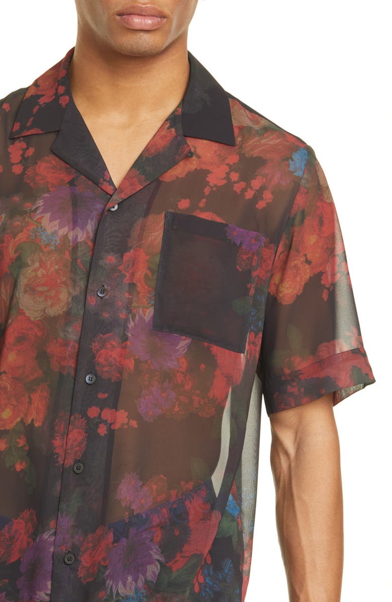 Dries Van Noten Carltone Floral Short Sleeve Button-Up Shirt, Alternate, color, 