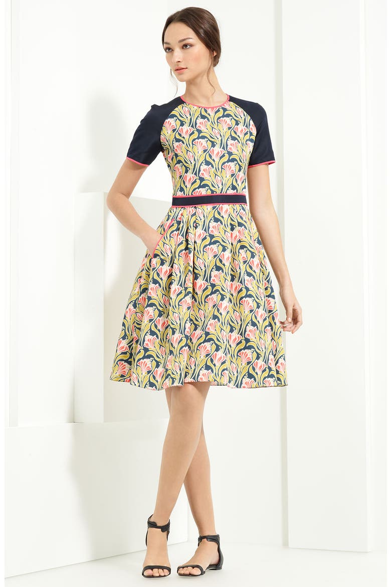 Taffeta Scuba Dress, Main, color, TEAL/ CORAL