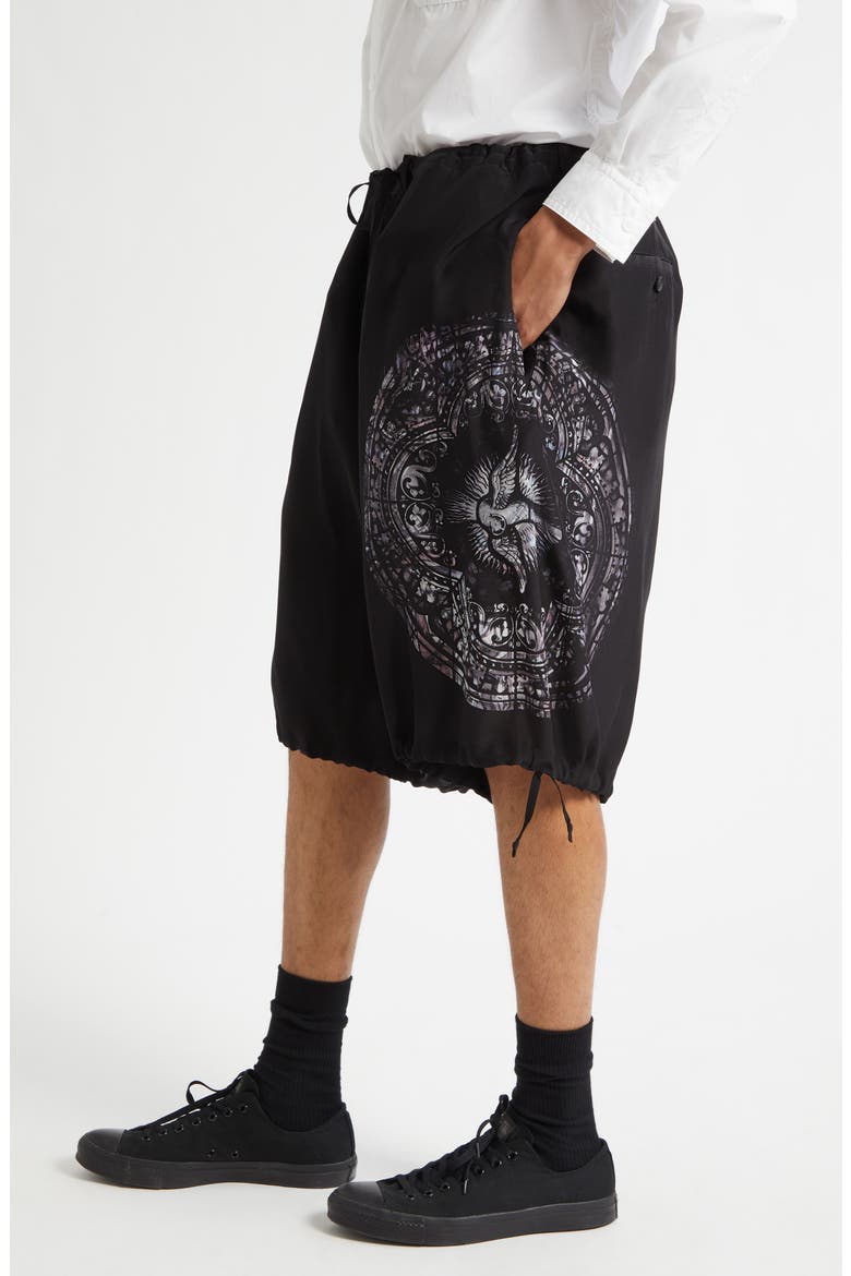 Asymmetric Print Silk Shorts, Alternate, color, BLACK