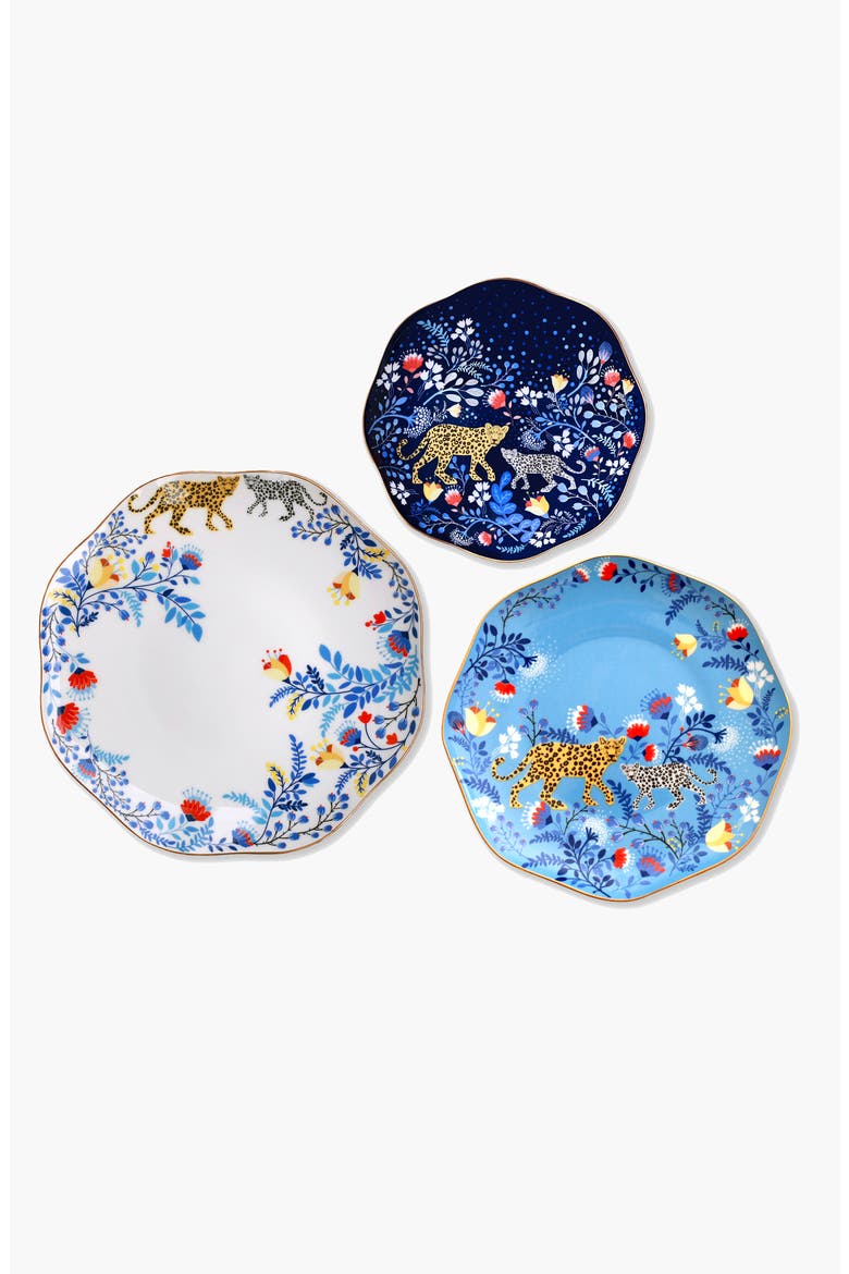 Amazon Rainforest Bone China Plates In Blue, Set Of Three, Main, color, Blue
