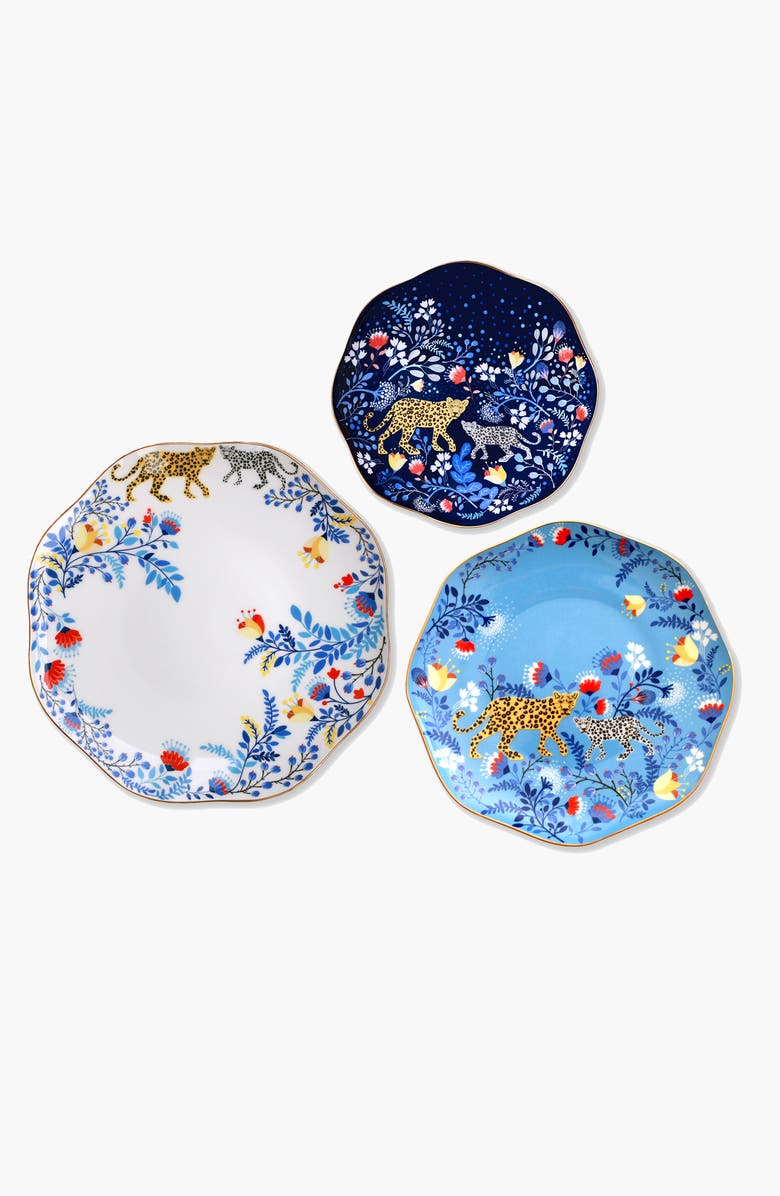 Jessie Zhao New York Amazon Rainforest Bone China Plates In Blue, Set Of Three, Main, color, Blue