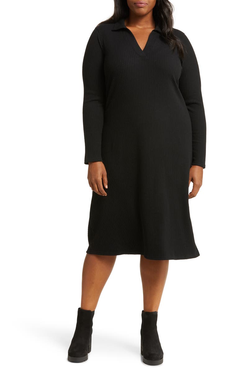 Caslon<sup>®</sup> Johnny Collar Long Sleeve Rib Sweater Dress, Main, color,