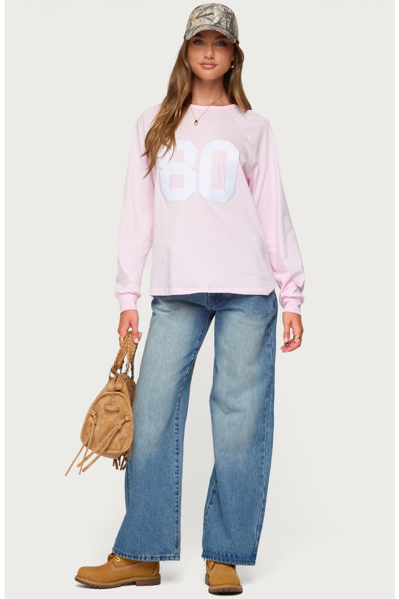 '80s Appliqué Oversize Long Sleeve Cotton T-Shirt, Alternate, color, LIGHT-PINK
