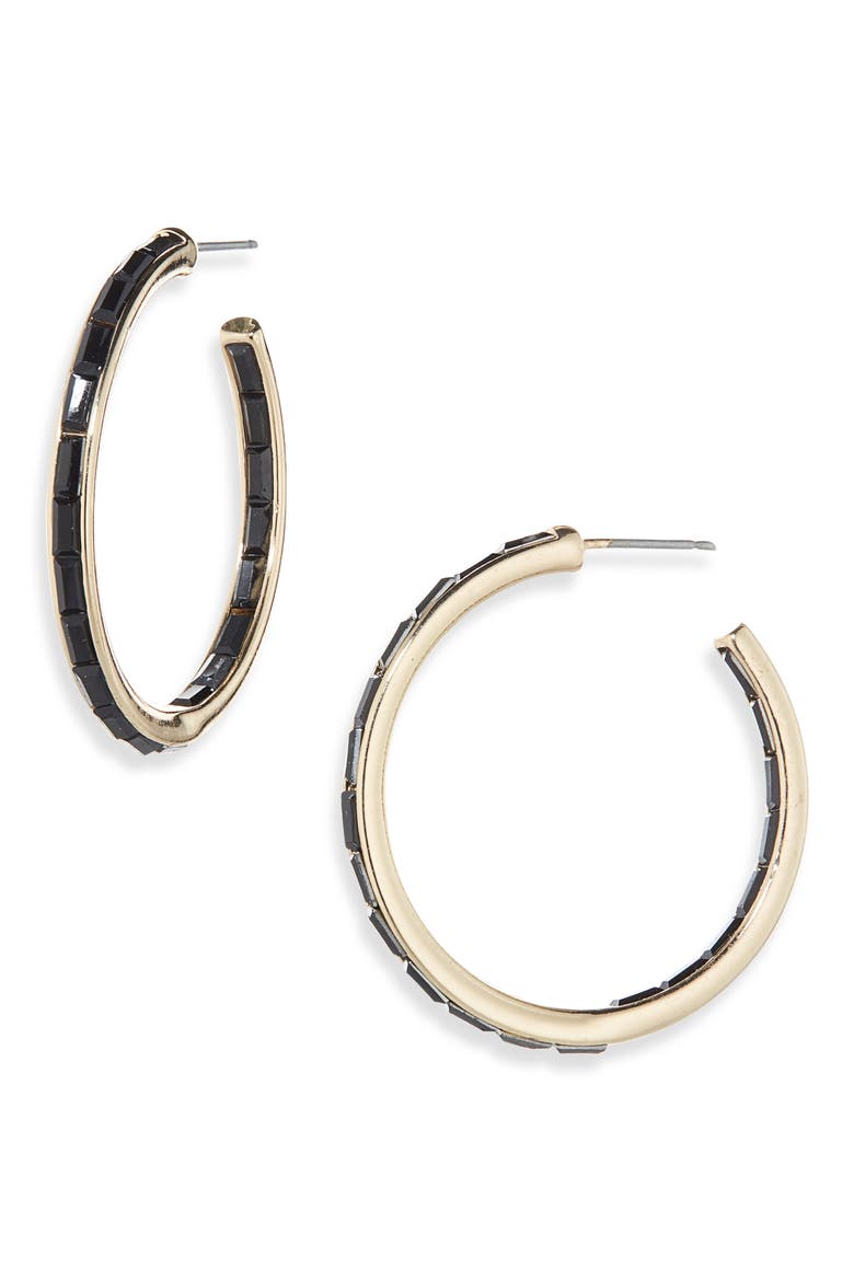 30mm Inside Out Baguette Hoop Earrings, Main, color, BLACK- GOLD