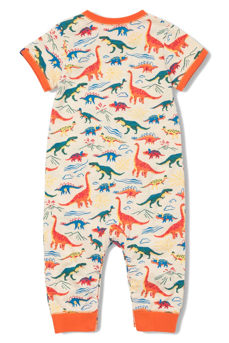 Dino Print Cotton Romper, Alternate, color, WHITE SMOKE