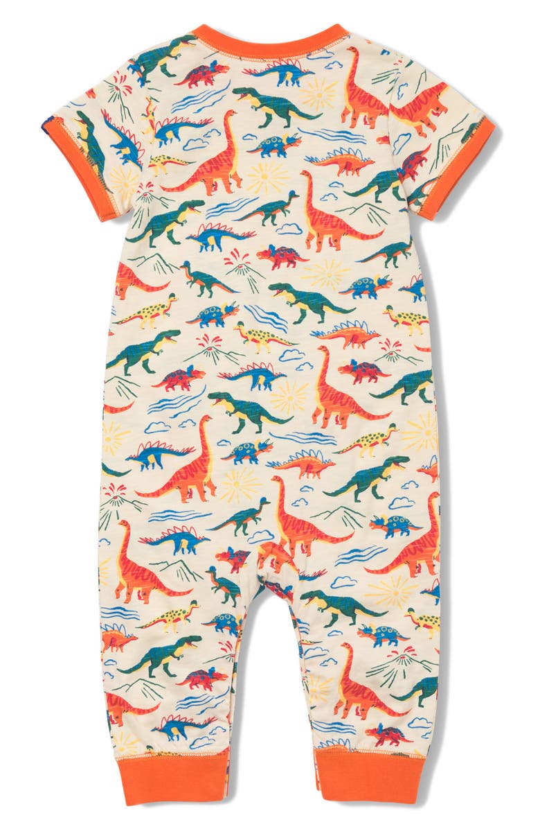 Hatley Dino Print Cotton Romper, Alternate, color, White Smoke