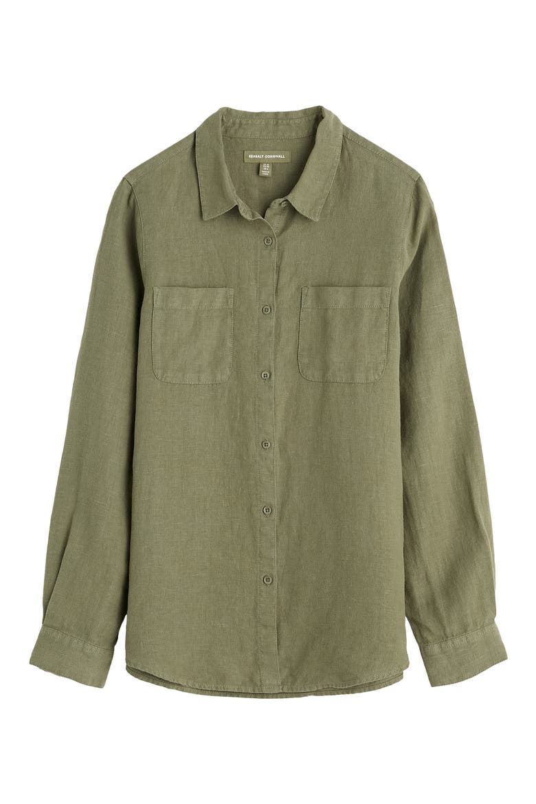 Hazel Branch Linen Button-Up Shirt, Alternate, color, CYPRESS