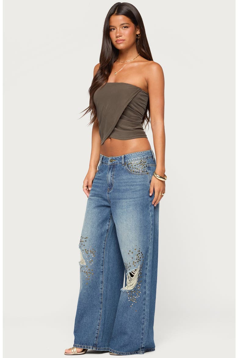 Amei Asymmetric Strapless Wrap Tube Top, Alternate, color, BROWN