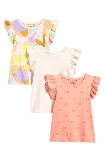 Next Kids' Assorted 3-pack Cotton Ruffle Tanks In Orange