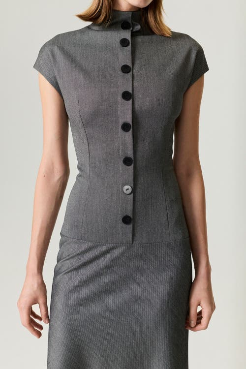 Nocturne Button Accent High Neck Maxi Dress In Gray