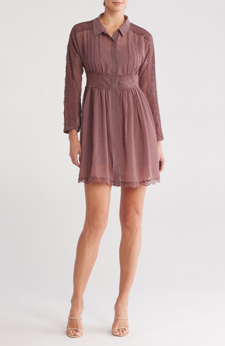 Lovestitch Lace Trim Long Sleeve Shirtdress, Main, color, 