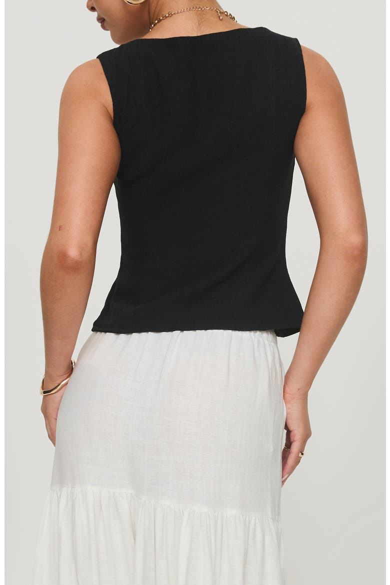 Zanda Keyhole Linen Blend Button-Up Tank, Alternate, color, BLACK