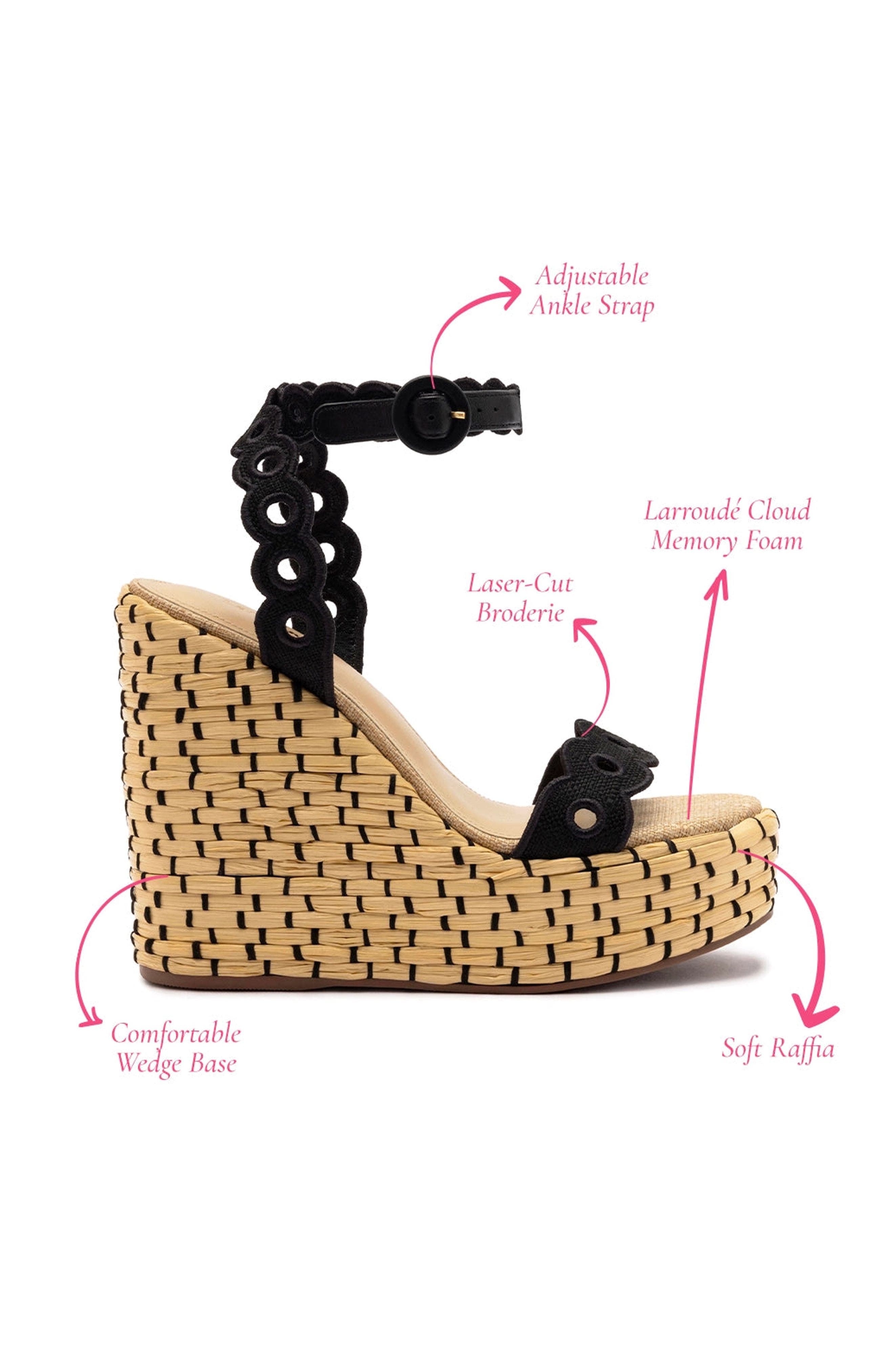 Larroudé Florence Broderie Wedge, Alternate, color, Black