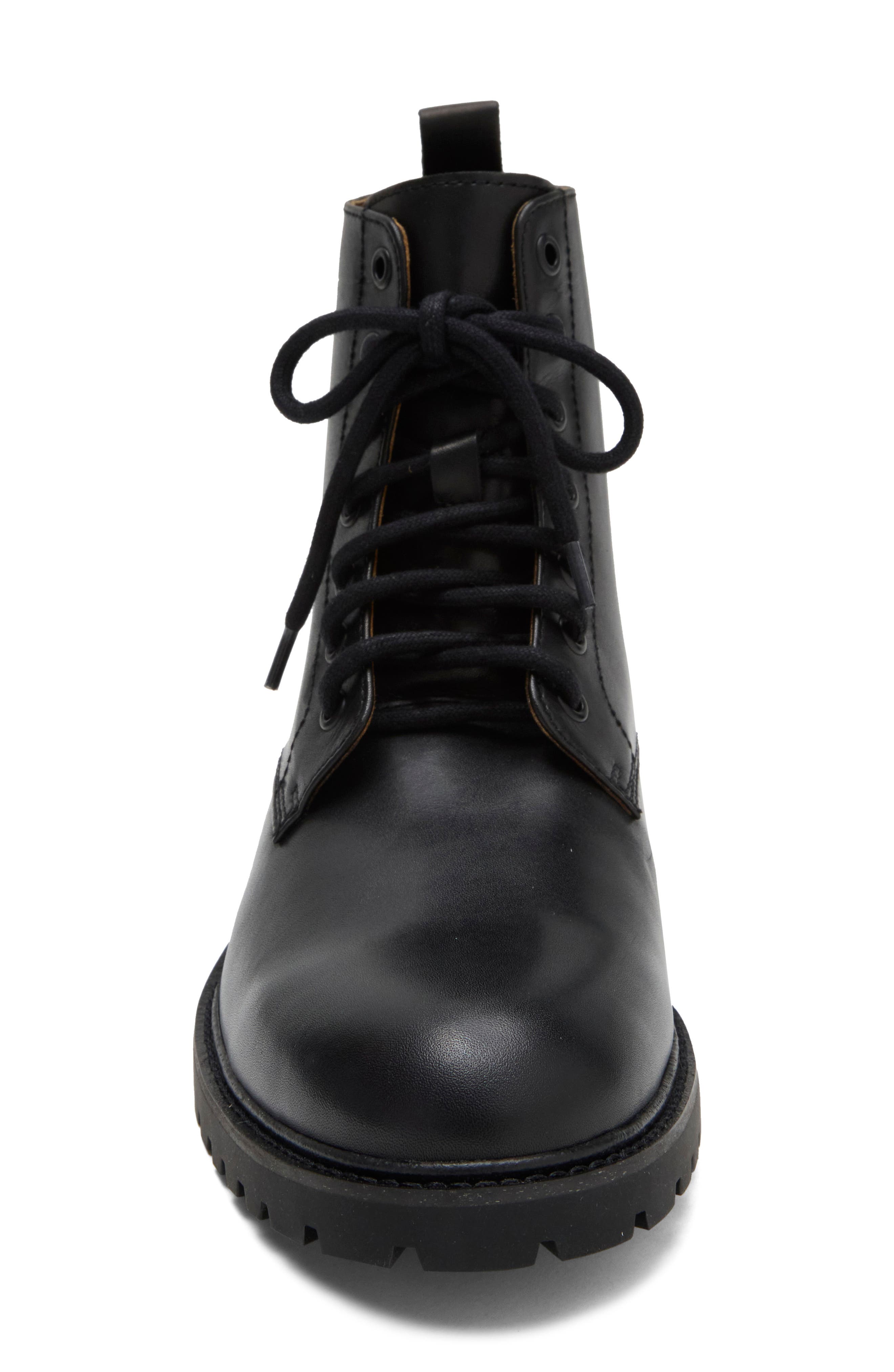 Leather Combat Boot, Alternate, color, BLACK