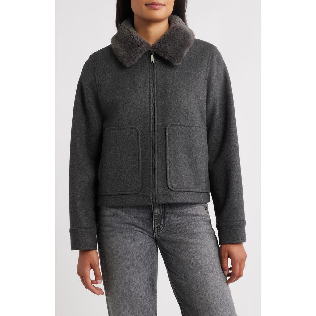 Sam Edelman Faux Fur Collar Zip-up Jacket In Gray