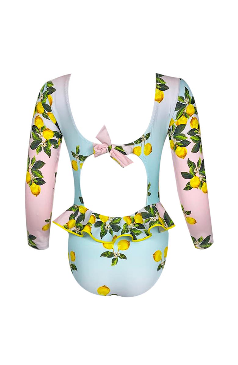 NESSI BYRD Multicolor Lemon Print Long Sleeve One-Piece Rashguard Swimsuit, Little Kid-Big Kid, Alternate, color, Multicolor