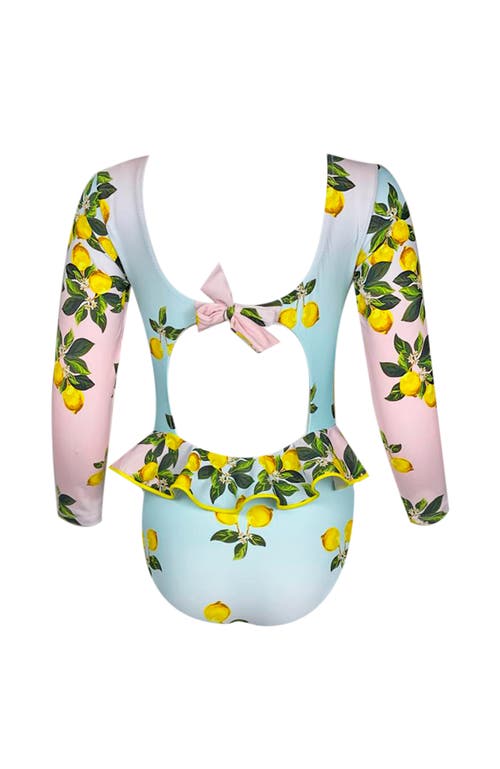 Nessi Byrd Multicolor Lemon Print Long Sleeve One-piece Rashguard Swimsuit, Little Kid-big Kid In Multi