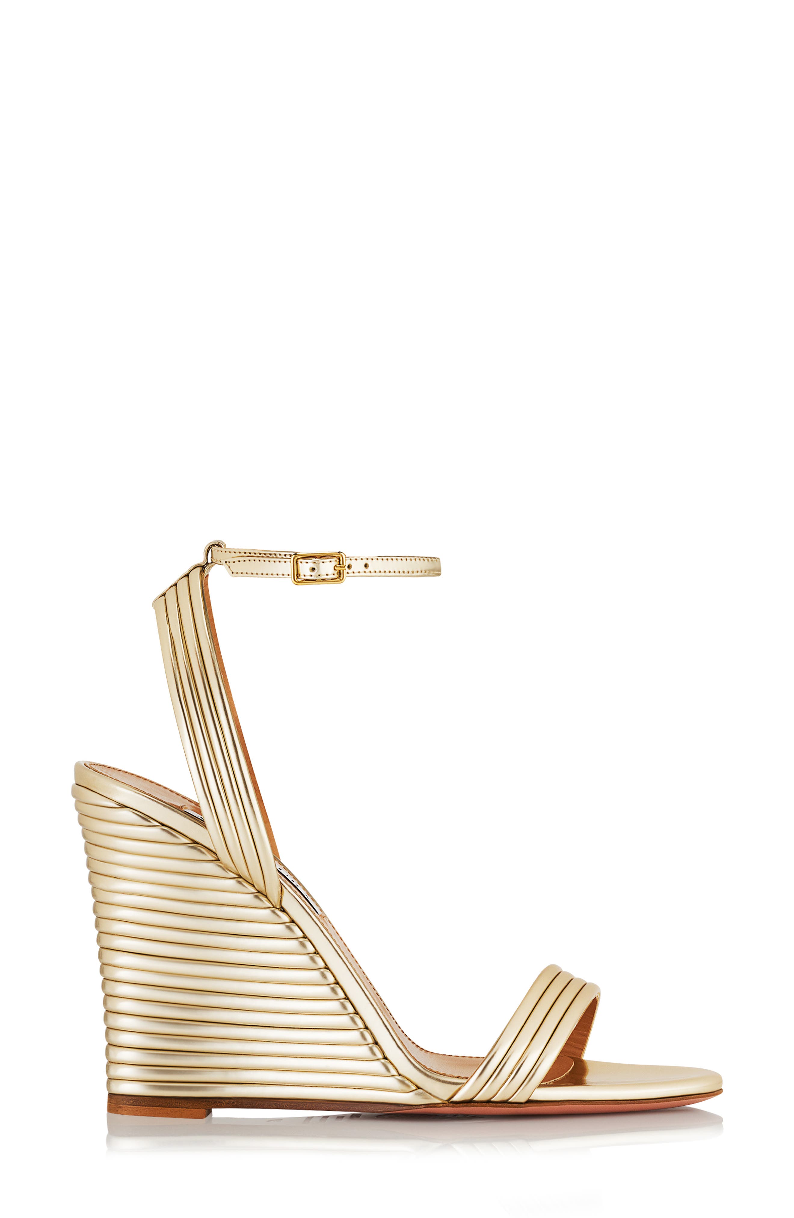 Aquazzura Wow Metallic Wedge Sandal, Alternate, color, Light Gold
