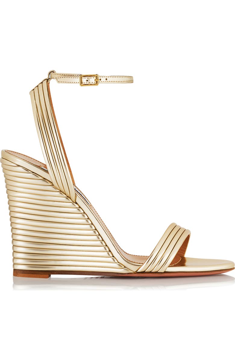 Aquazzura Wow Metallic Wedge Sandal, Alternate, color, Light Gold