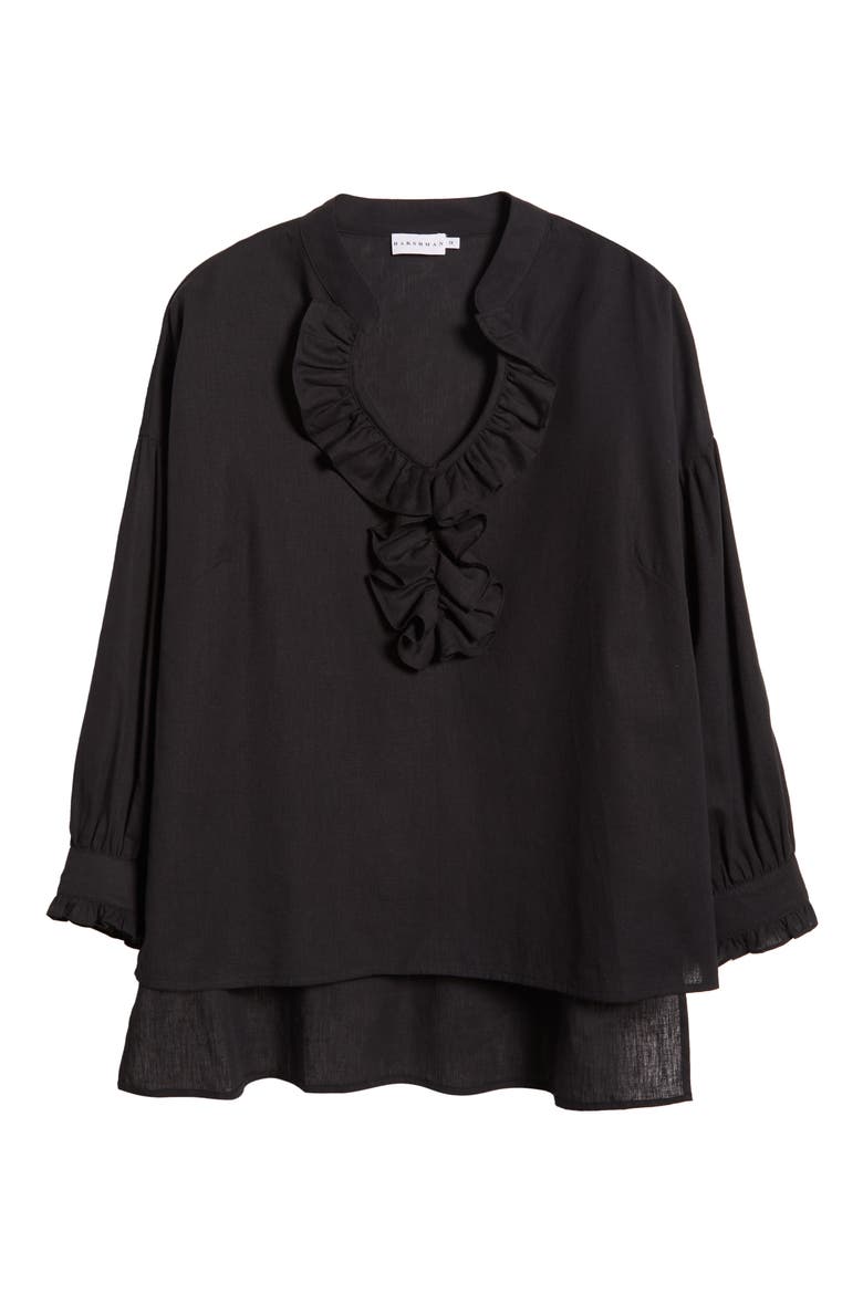 Cordelia Ruffle Cotton & Linen Top, Alternate, color, BLACK