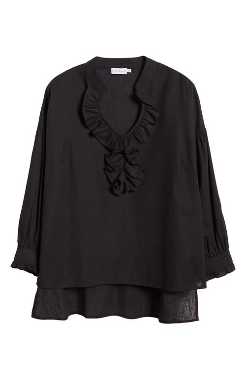 Harshman Cordelia Ruffle Cotton & Linen Top In Black