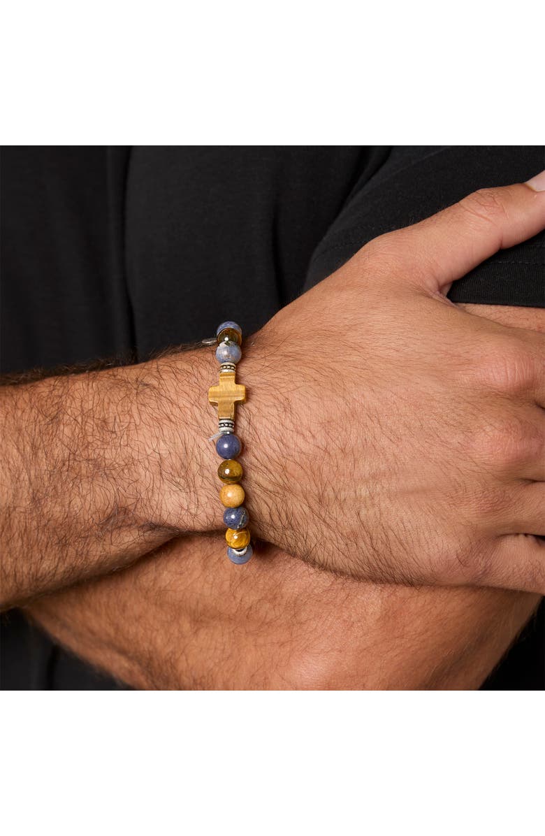 Lucky Brand Sodalite Bead Stretch Bracelets with Cross Accents, Alternate, color, Blue, Brown