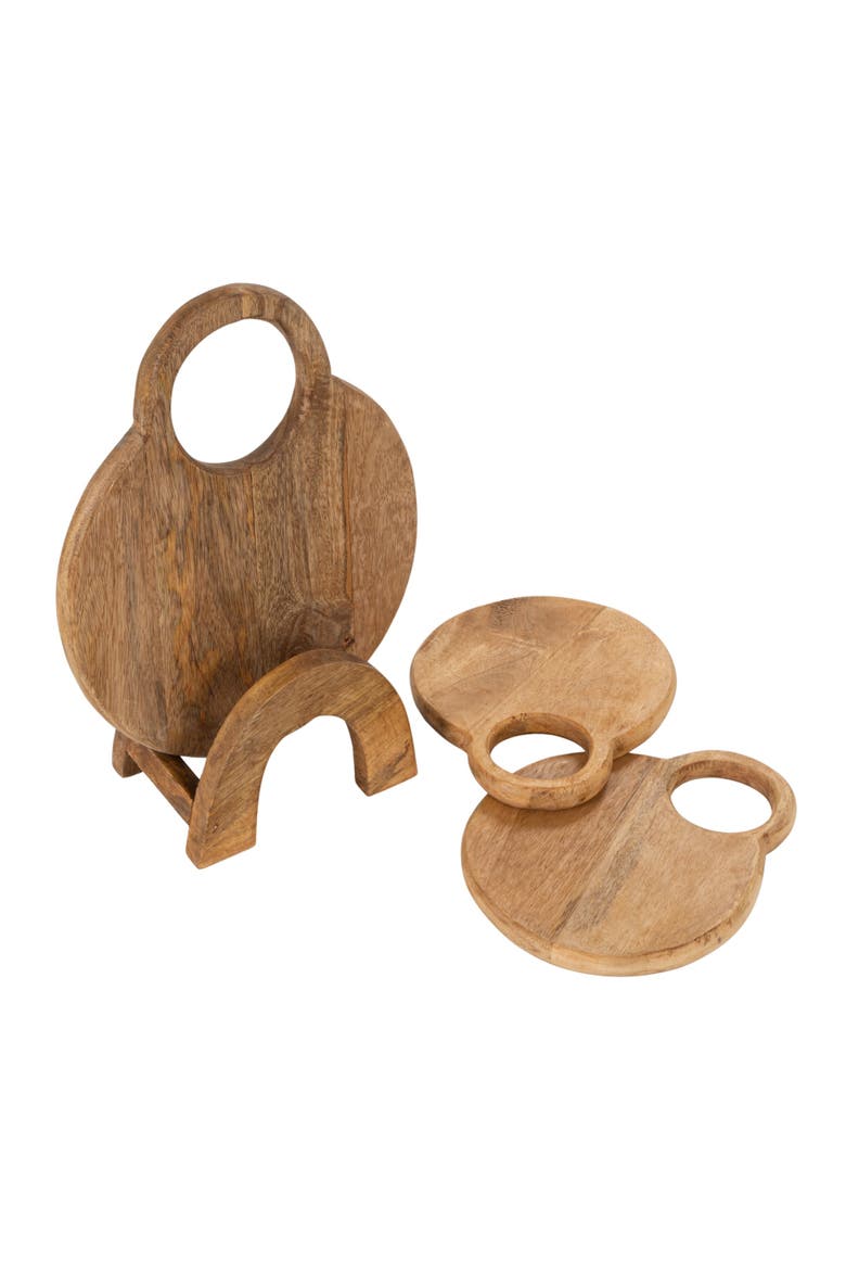 3-Piece Round Mango Wood Cutting Boards in Various Sizes with Stand, Natural, Alternate, color, Natural