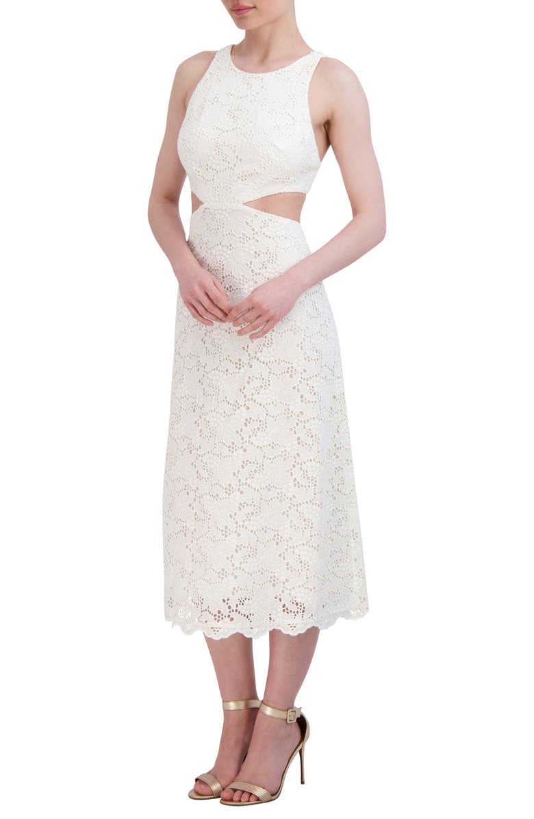 BCBGMAXAZRIA Embroidered Cutout Eyelet A-Line Dress, Alternate, color, 