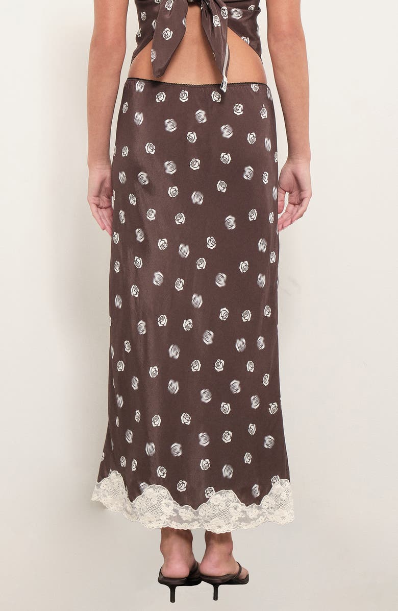MAUDE CLUB Alexi Floral Print Satin Skirt, Alternate, color, Brown Rose Print