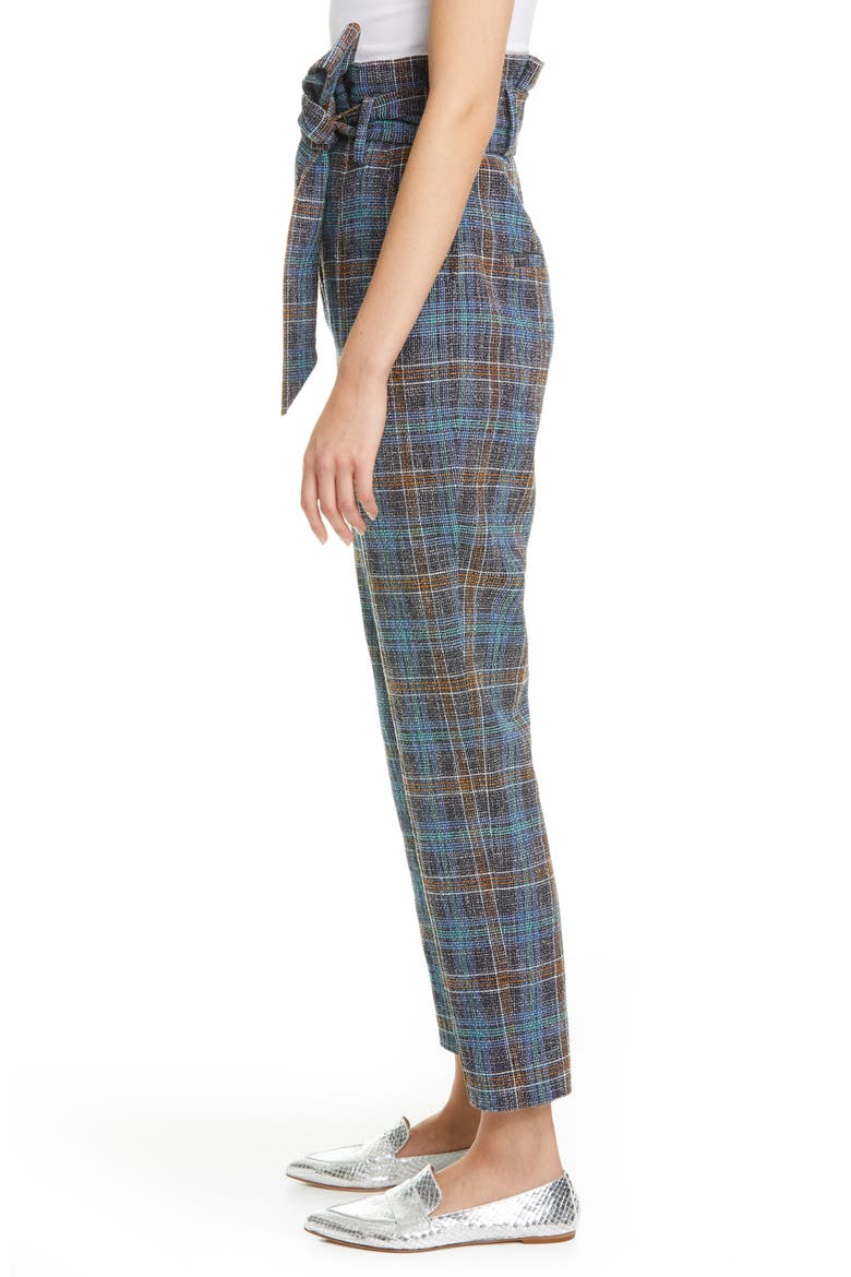Clerence Plaid Tweed High Waist Crop Paperbag Waist Pants, Alternate, color, BLUE MULTI
