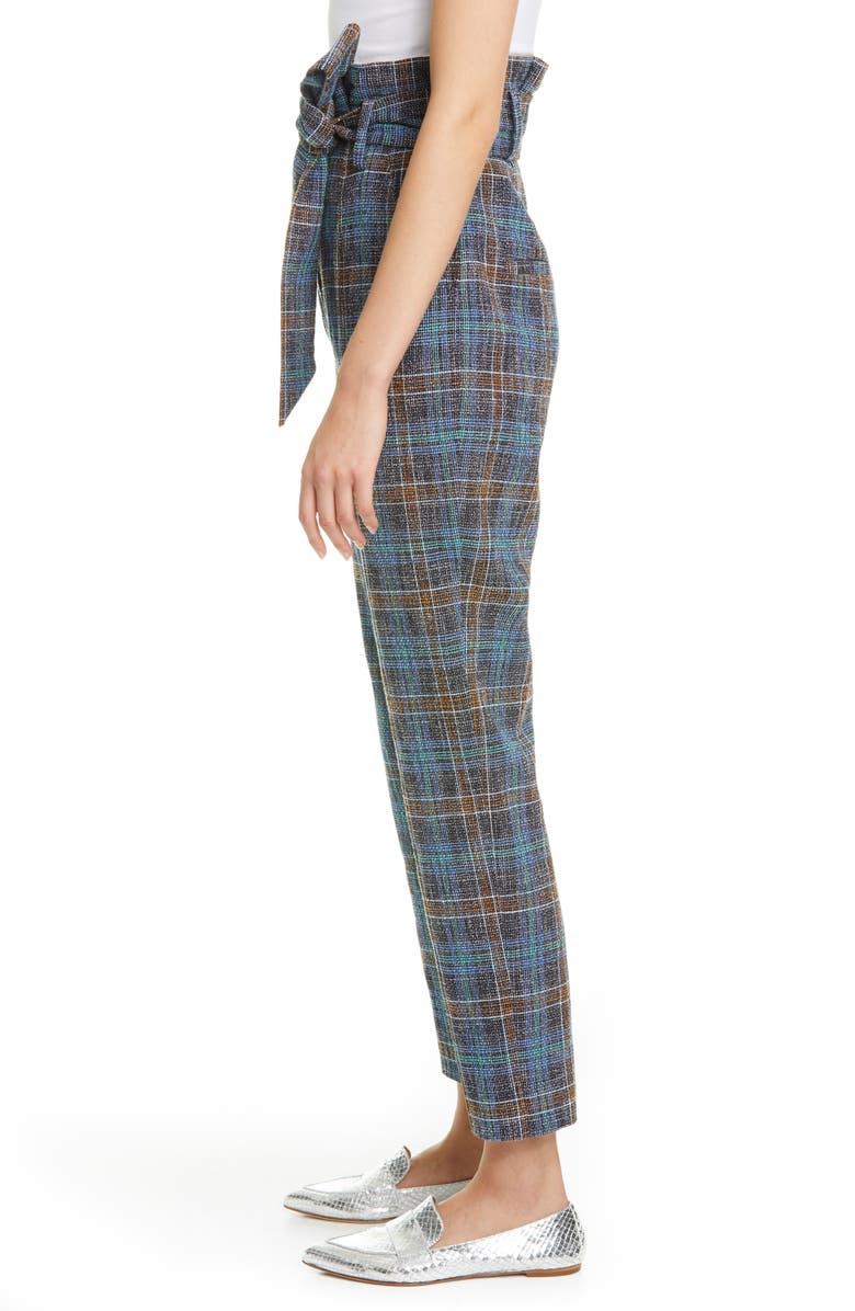 Veronica Beard Clerence Plaid Tweed High Waist Crop Paperbag Waist Pants, Alternate, color, 