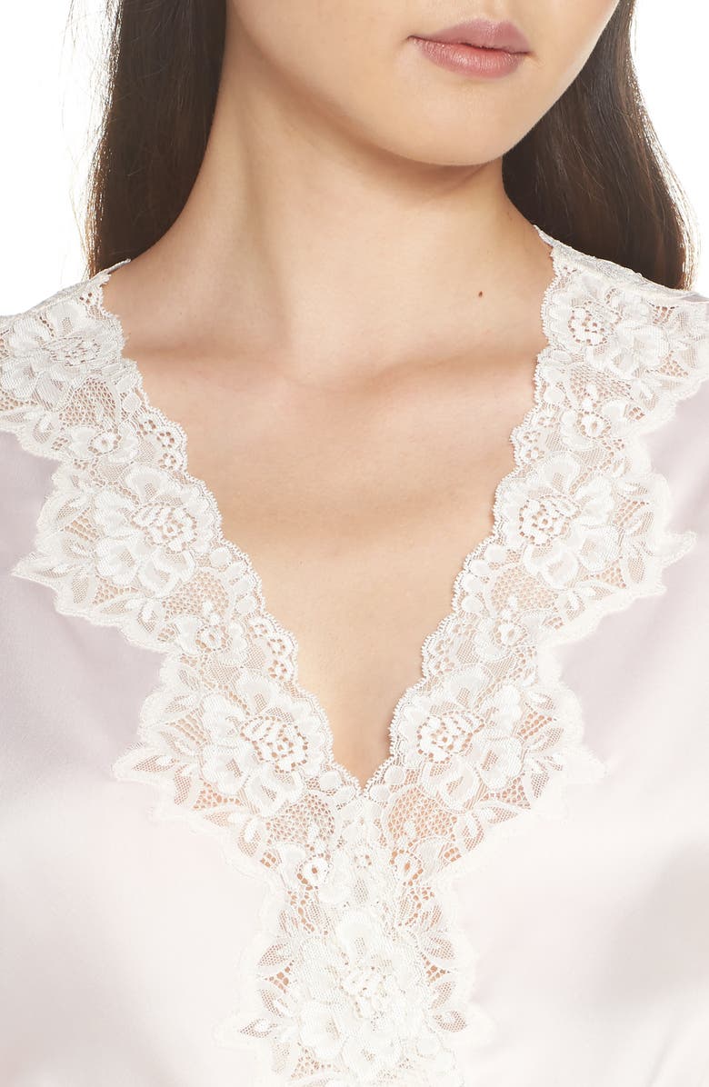 Lauren Ralph Lauren Lace Trim Satin Robe, Alternate, color, Pink