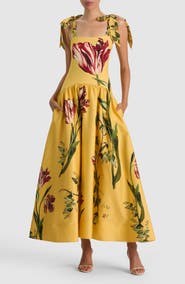 ALICE + OLIVIA Oriana Tie Strap Drop Waist Dress