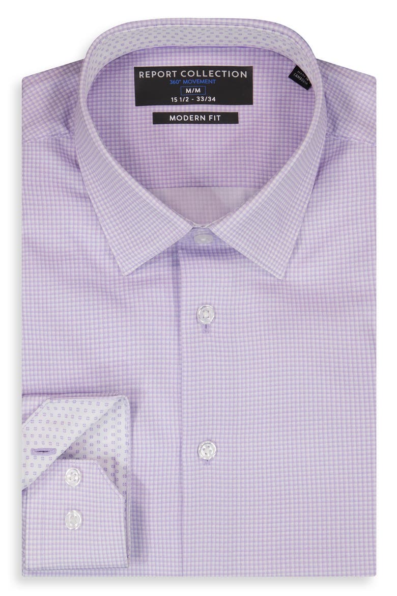 Grid Print Slim Fit Stretch Dress Shirt, Alternate, color, LAVENDER