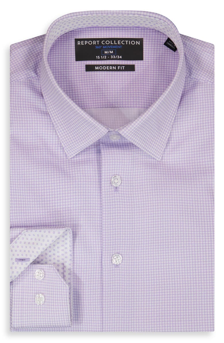Report Collection Grid Print Slim Fit Stretch Dress Shirt, Alternate, color, Lavender