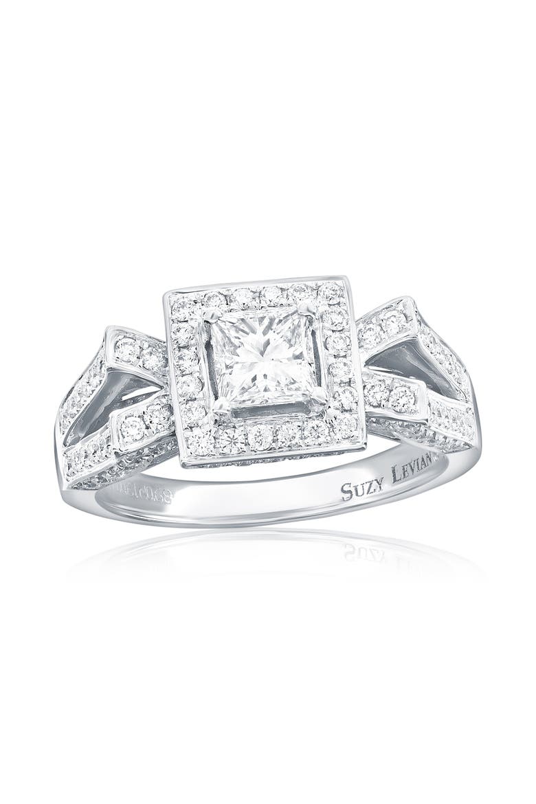 18K White Gold 0.61ct GIA-Certified Princess-Cut Diamond & 0.68cttw Diamond Ring, Main, color, White Gold