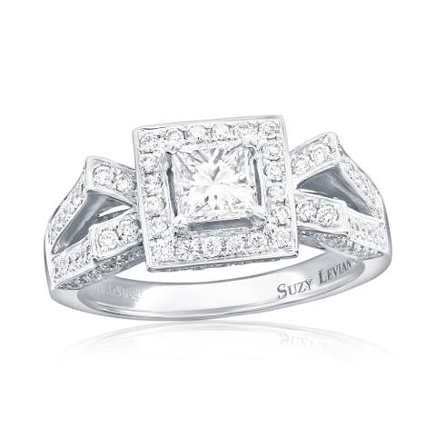 18K White Gold 0.61ct GIA-Certified Princess-Cut Diamond & 0.68cttw Diamond Ring