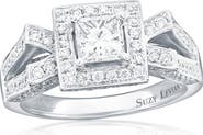 SOUZANA by Suzy Levian 18K White Gold 0.61ct GIA-Certified Princess-Cut Diamond & 0.68cttw Diamond Ring