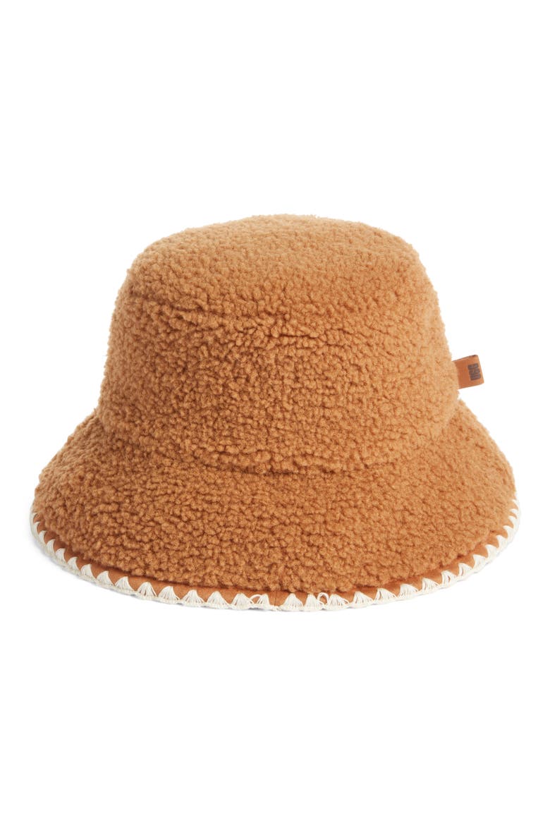 UGGfluff Scalloped Faux Fur Bucket Hat, Alternate, color, CHESTNUT