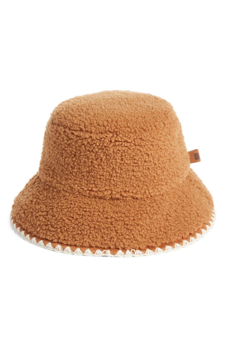 UGG<sup>®</sup> UGGfluff Scalloped Faux Fur Bucket Hat, Alternate, color, Chestnut
